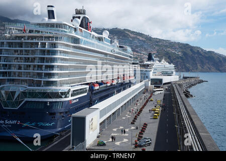 Two cruise ships docked at Funchal Harbour, Madeira Stock Photo