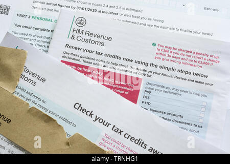 British working tax credit renewal reminder for government social security benefits for people in low paid employment Stock Photo
