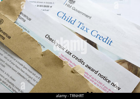 British child tax credit renewal reminder for government social security benefits for people in low paid employment with children Stock Photo