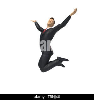 toy miniature businessman figurine is jumping for joy and happiness, concept isolated on white background Stock Photo