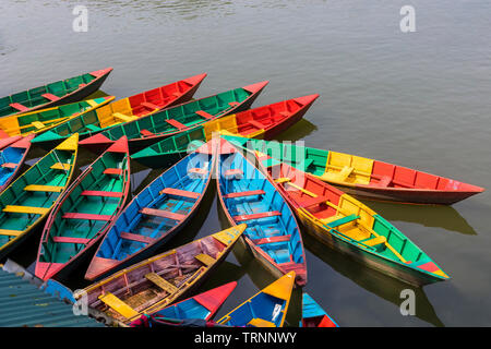 Colorful Nepal Boats Parking in Phewa Lake Pokhara Nepal Stock Photo