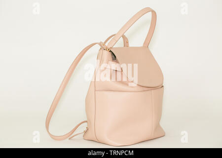 women leather backpacks isolated on white background - Image Stock Photo