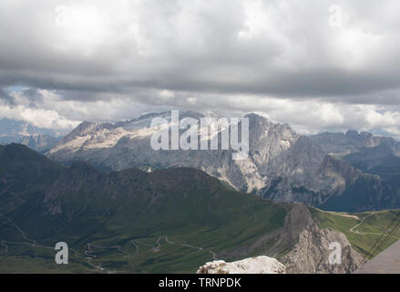 The Marmolada Glacier and Gran Vernel viewed from the summit of Sas de Pordoi part of the Sella Gruppe near Selva Val Gardena Dolomites Italy Stock Photo