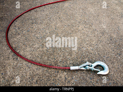New cable and hook for install in the winch of car Stock Photo