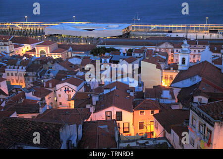 Portugal, Lisbon, Alfama, skyline, general view, night, cruise terminal, Stock Photo