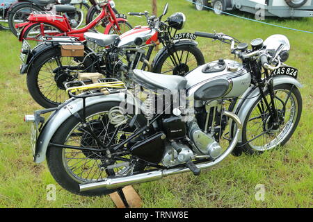 A classic Triumph motorbike at the Woodcote Rally 2019 Stock Photo