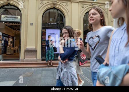 Belgrade, Serbia, June 6th 2019: Street scene with teens walking down the Knez Mihailova Street Stock Photo