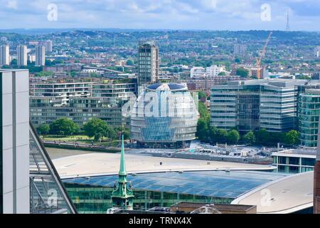 London, UK - 7th June 2019: City Hall seen from the rooftop garden at 120 Fenchurch Street. Stock Photo