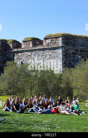 Haaga-Helia  university of applied sciences students on a field trip in Fortress of Suomenlinna in Helsinki, Finland Stock Photo