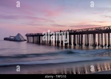 Twilight Sky over Seacliff Pier and SS Palo Alto Shipwreck. Stock Photo