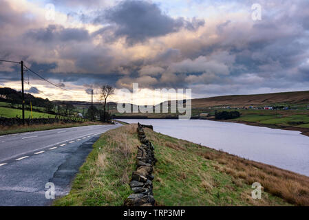 Booth Wood Reservoir is a man-made upland reservoir that lies north of the M62 motorway  near Rishworth and Ripponden in Calderdale, West Yorkshire. Stock Photo