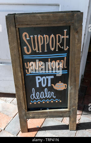 'Support your local pot dealer,' sign for tea shop in Old Town, Albuquerque, New Mexico Stock Photo