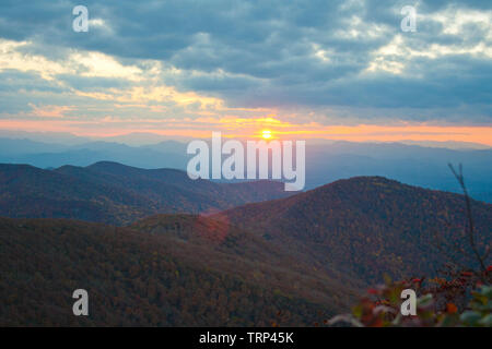 Sunset over the mountains from Craggie Gardens in beautiful Western North Carolina Stock Photo