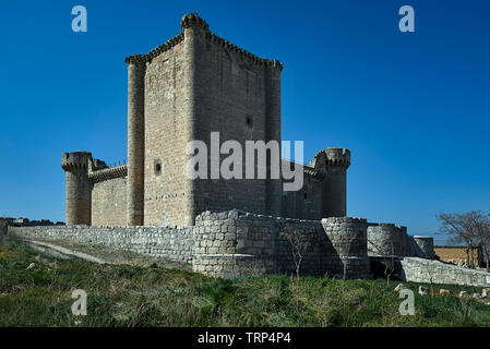 Castle of Garci Franco de Toledo of the 15th century, gothic style in stone of masonry, Villafuerte de Esgueva, Valladolid, Spain, Stock Photo