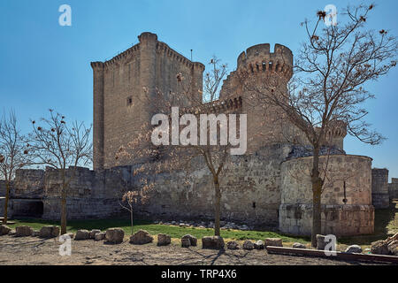 Castle of Garci Franco de Toledo of the 15th century, gothic style in stone of masonry, Villafuerte de Esgueva, Valladolid, Spain, Stock Photo