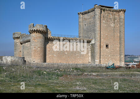 Castle of Garci Franco de Toledo of the 15th century, gothic style in stone of masonry, Villafuerte de Esgueva, Valladolid, Spain, Stock Photo