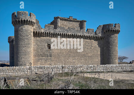 Castle of Garci Franco de Toledo of the 15th century, gothic style in stone of masonry, Villafuerte de Esgueva, Valladolid, Spain, Stock Photo