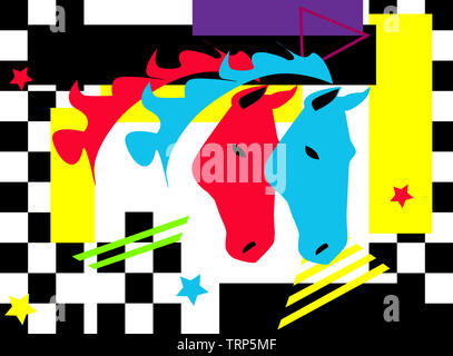 Abstract artistic horses heads with pop art colorful energy background, vector illustration Stock Photo