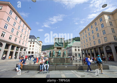 Torgalmennigen, Main square in city centre, Bergen,Norway Stock Photo