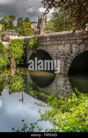 Abbey Bridge in Tavistock crosses the River Tavy outside the western border of Dartmoor in Devon. Stock Photo