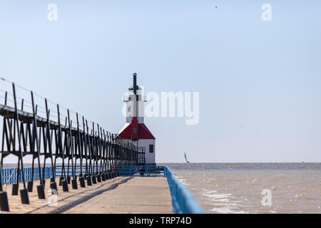 Silver Beach; St Joseph North Pier Lights on Lake Michigan; Winter ...