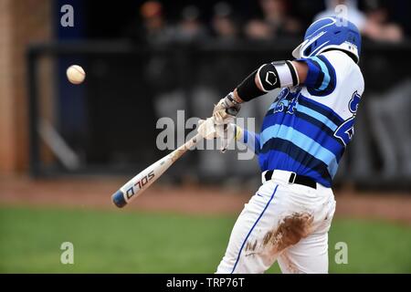 Batter making contact on a pitch. USA. Stock Photo