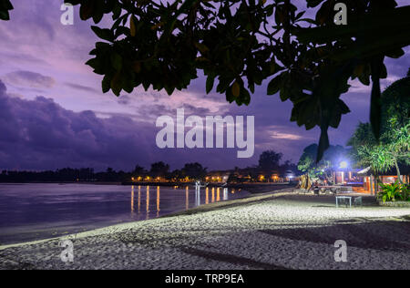 View of Breakas Resort beachfront at nighttime, Port Vila, Vanuatu, Melanesia Stock Photo
