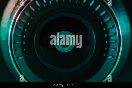 The camera lens with colored light, close photos, close up Stock Photo