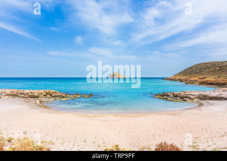 Amazing sandy beach of Xerokampos, Sitia with turquoise waters at the East part of Crete island, Greece. Stock Photo