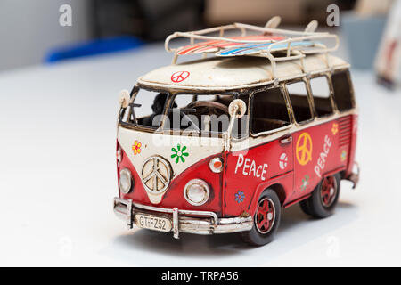 Manila, Philippines - August, 10, 2016: Painted hippie van, toy retro car Stock Photo