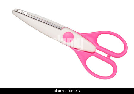Kids pink scissors isolated on white background Stock Photo