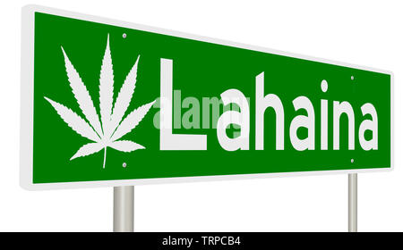 Green highway sign with marijuana leaf for Lahaina Stock Photo