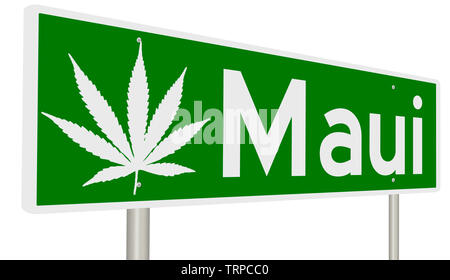 Green highway sign with marijuana leaf for Maui Stock Photo