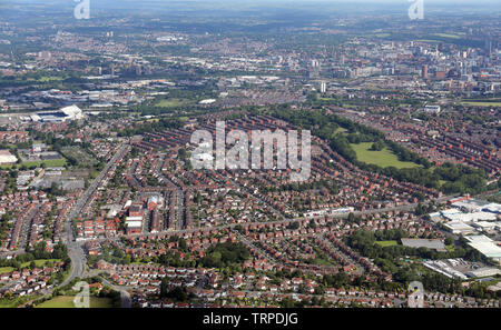 aerial view of Beeston and Leeds city centre skyline from south of the A653 Dewsbury Road, West Yorkshire Stock Photo