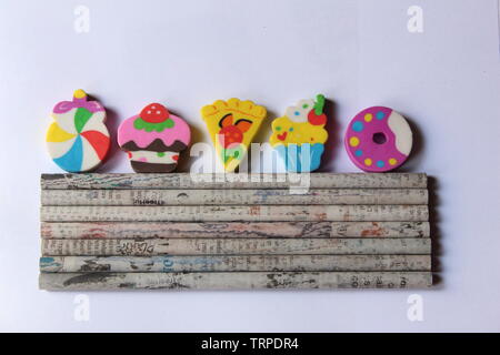 Back to School Supplies like Pencils, erasers Stock Photo