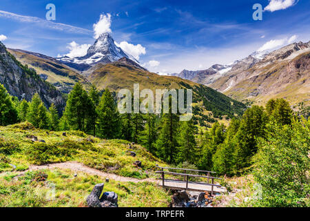 Zermatt, Switzerland. Mountain landscape with the Matterhorn peak. Stock Photo