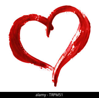 Closup of red heart painted with a brush isolated on white background for Valentine’s day Stock Photo