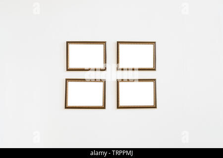 Picture frame wooden four on cement wall Stock Photo