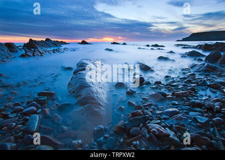 Sunset at Widemouth bay in Cornwall. England, UK Stock Photo