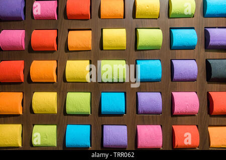 Concept pattern colorful tissue toilet paper on wood background Stock Photo