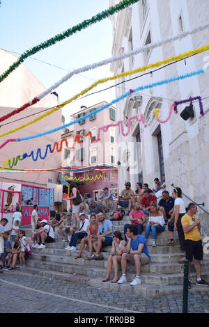 Alfama during the annual Feast of St Anthony aka Lisbon Sardine Festival, Lisbon, Portugal, June 2019 Stock Photo