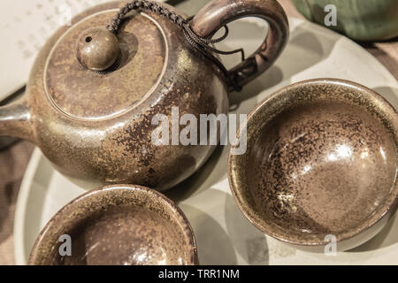 Chinese tea equipment set view from top Stock Photo