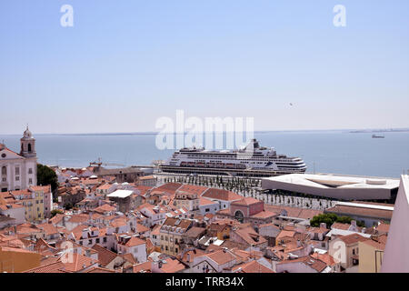 Vasco da Gama cruise ship at the cruise terminal from Largo das Portas do Sol, Lisbon, Portugal, June 2019 Stock Photo