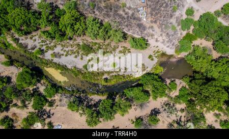 Aerial view of the trees, stream and green areas around the town of Quiriego, Sonora. Vista Aérea de los arboles, arroyo y  areas verde en los alrededores de pueblo de Quiriego, Sonora.   (Photo: LuisGiutierrez/NortePhoto) Stock Photo