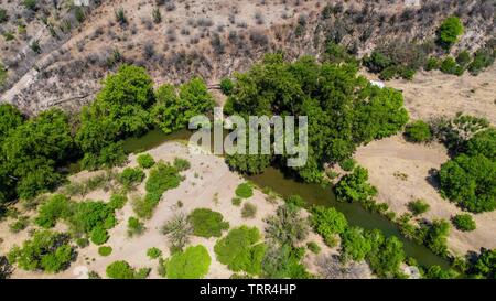 Aerial view of the trees, stream and green areas around the town of Quiriego, Sonora. Vista Aérea de los arboles, arroyo y  areas verde en los alrededores de pueblo de Quiriego, Sonora.   (Photo: LuisGiutierrez/NortePhoto) Stock Photo