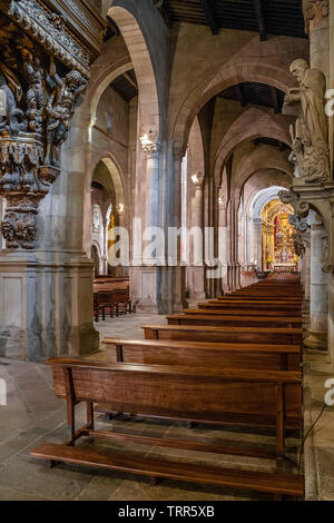 Braga, Portugal. Se de Braga Cathedral interior. Aisle and chapel. Oldest Cathedral in Portugal. 11th century Romanesque with Gothic and Baroque Stock Photo