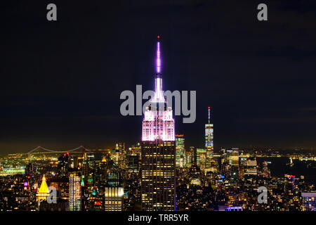 Pictured is a night view from New York's Rockefeller Center, USA. Stock Photo