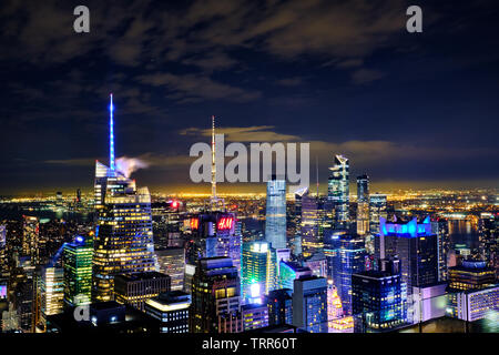 Pictured is a night view from New York's Rockefeller Center, USA. Stock Photo