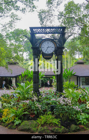 Beautiful large multi-time zone clock outside the National Orchid Gardens, Singapore Botanic Gardens, Singapore, Asia Stock Photo