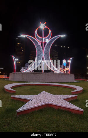 Atasehir, Istanbul,Turkey - 1 Şubat 2019; Republic square night view. (Atasehir square junction). Atasehir municipality intersection arrangement study Stock Photo